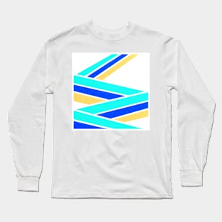 Blue White Yellow Geometric Abstract Acrylic Painting Long Sleeve T-Shirt